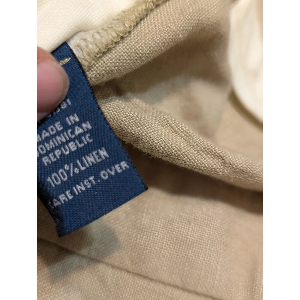 Polo Ralph Lauren‎ Mens Big and Tall 54x34 Tan 100% Linen Pleated Cuffed Pants